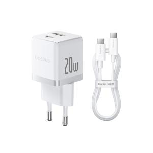 Сетевое зарядное устройство Baseus Palm Fast Charger C+U 20W + кабель USB-C to USB-C 60W, Белый