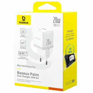 Сетевое зарядное устройство Baseus Palm Fast Charger C+U 20W EU Moon White