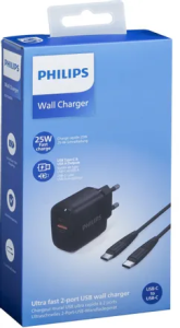 СЗУ Philips 25W USB Type-C и USB A Output Черный