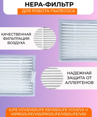 фото Воздушный фильтр для робот пылесоса серия  ilife v1/V3/v5/Ilife x5/v5s/ilife V1/V3/V3 +/v5pro/ilife/v5s/pro/Ilife/v55/Ilife/v50