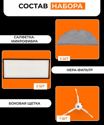 фото Для робота-пылесоса Xiaomi,Roborock S8/S8+/S8 Pro Ultra : Салфетка-микрофибра 3 шт., HEPA-фильтр 2 шт. и белая боковая щетка