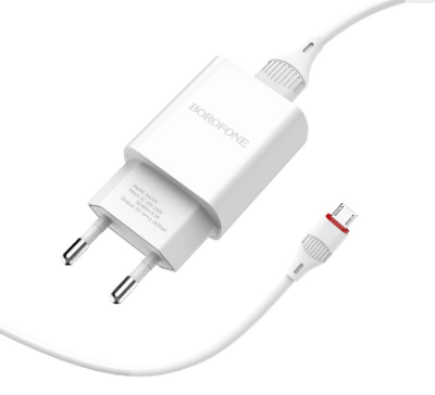 фото СЗУ BOROFONE BA20A + Кабель Lightning (Белый/Чёрный)