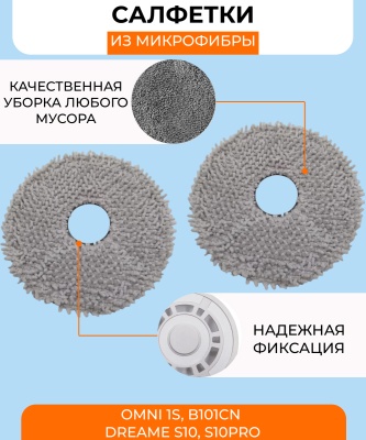 фото Сменная тряпка микрофибра для робот пылесоса Xiaomi Omni 1S B101CN/Dreame Bot L10s Ultra S10 / S10 Pro/ Mijia x10